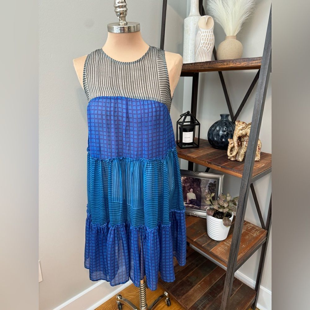 Anthropologie Conditions Apply Tiered Tiered Midi Dress Size Small Gray/Blue